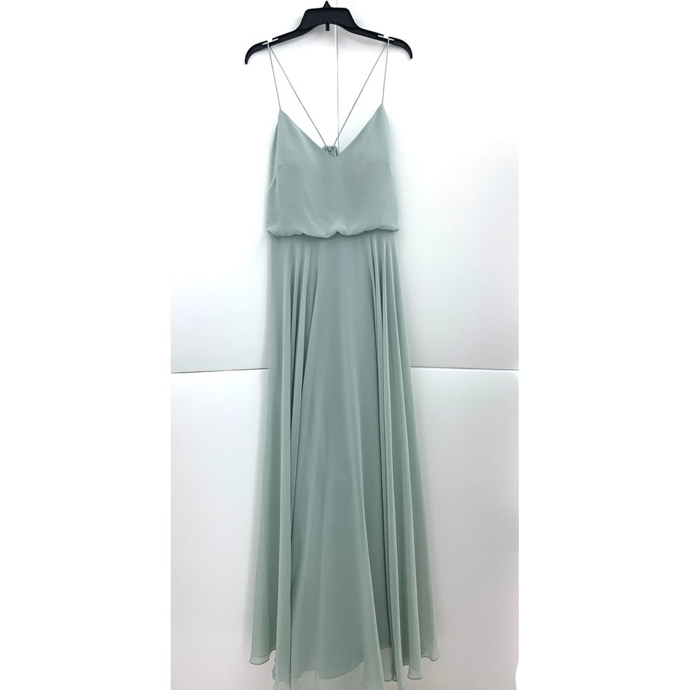 Jenny Yoo Inesse Chiffon Morning Mist Dress 18 NEW - Picture 3 of 4